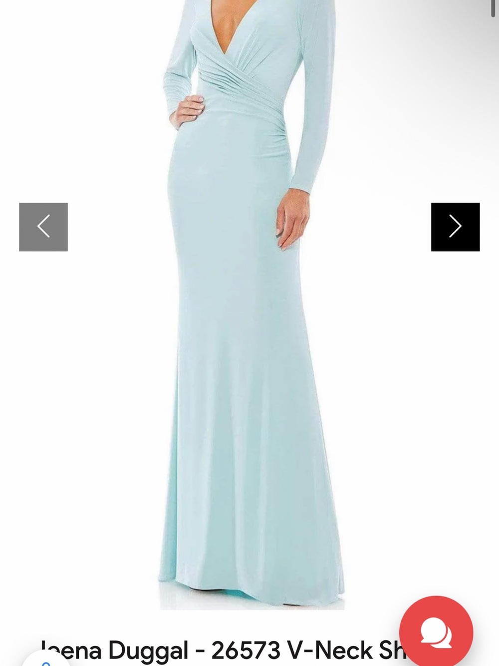 Mac Duggal  Maxi Gown in Light Blue hemmed to 5’5 and so v neck isn’t so low